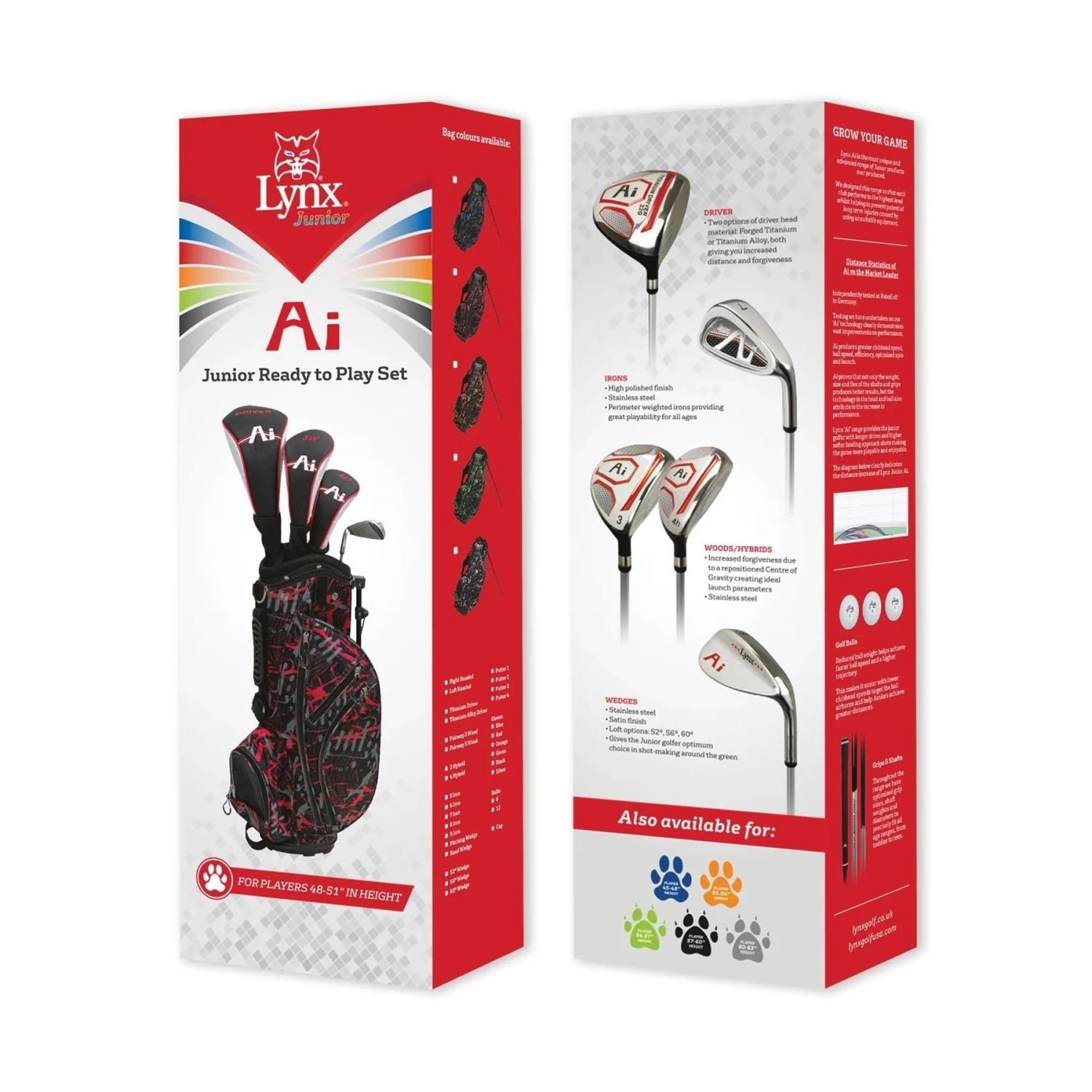 Lynx Junior AI Ready To Play Half Golf Set | Red 48"-51"